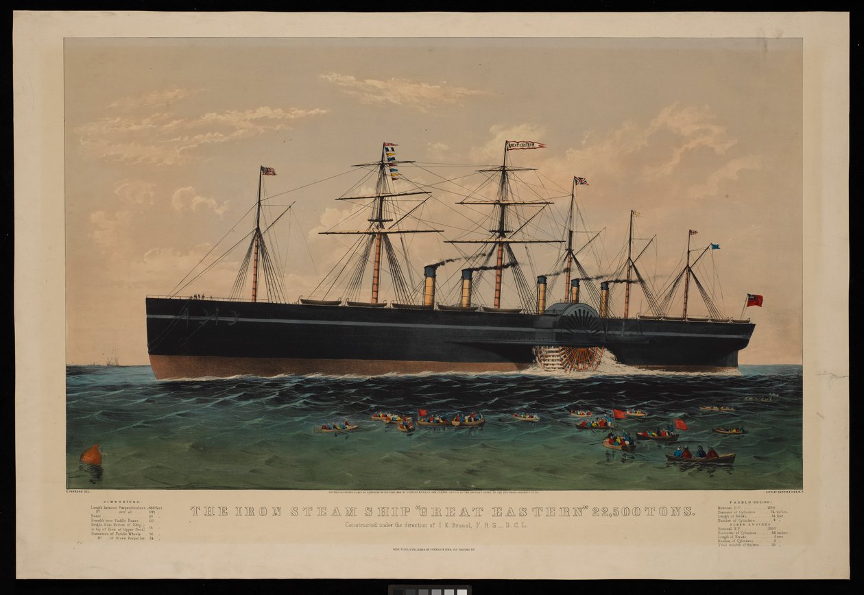 Jerndampskibet Great Eastern... Konstrueret under ledelse af I K Brunel... af N. and Ives J.M. (1824 95) Currier