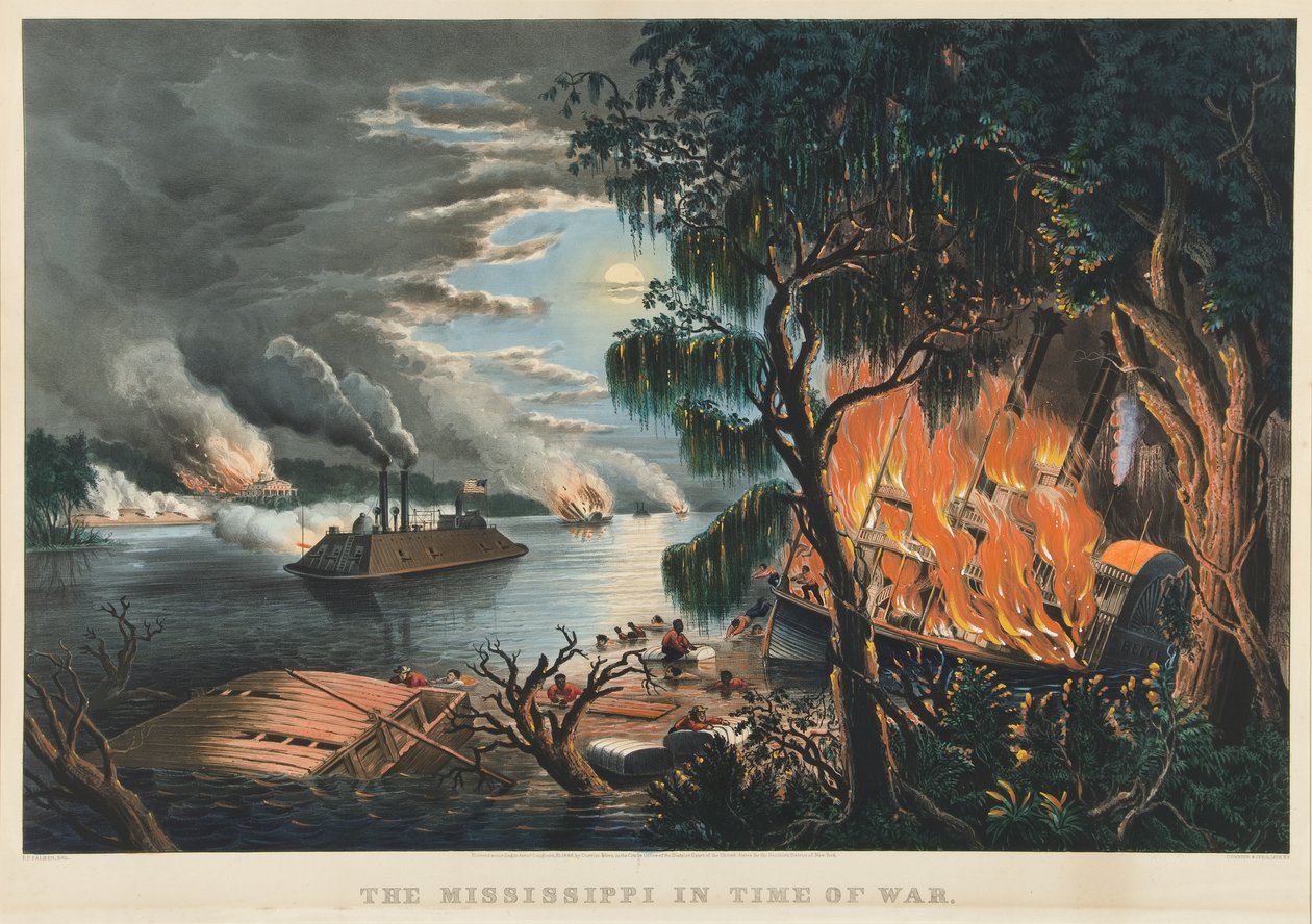 Mississippi i krigstid af Currier and Ives
