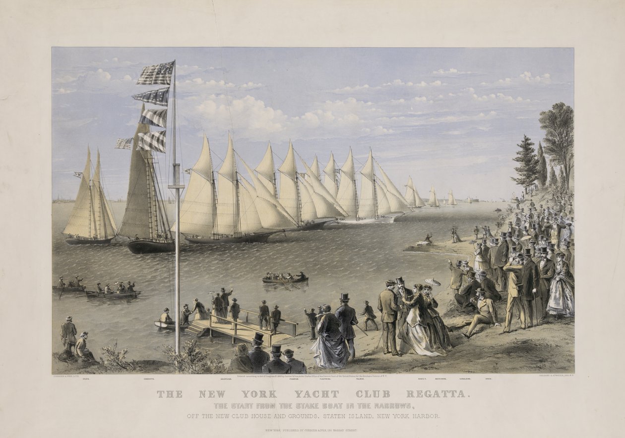 The New York yacht club regatta, ca. 1869 (farvelitografi) af Currier and Ives