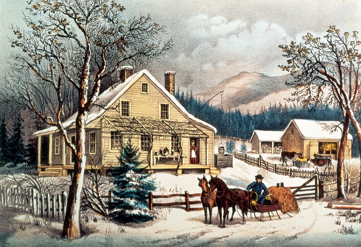The Old Farm House, pub. af Currier & Ives af N. Currier and Ives J.M.