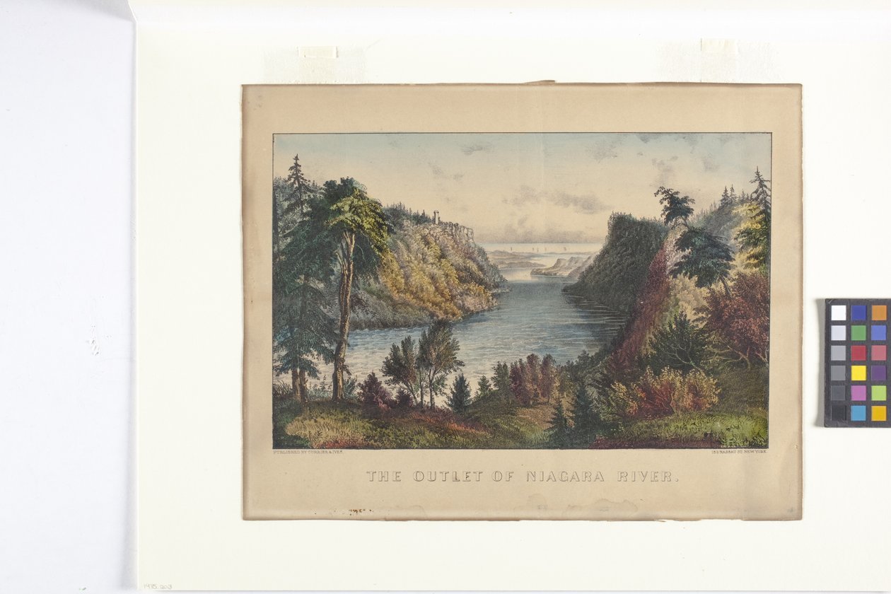 Niagara-flodens udløb (håndfarvet litografi) af N. and Ives J.M. (1824 95) Currier