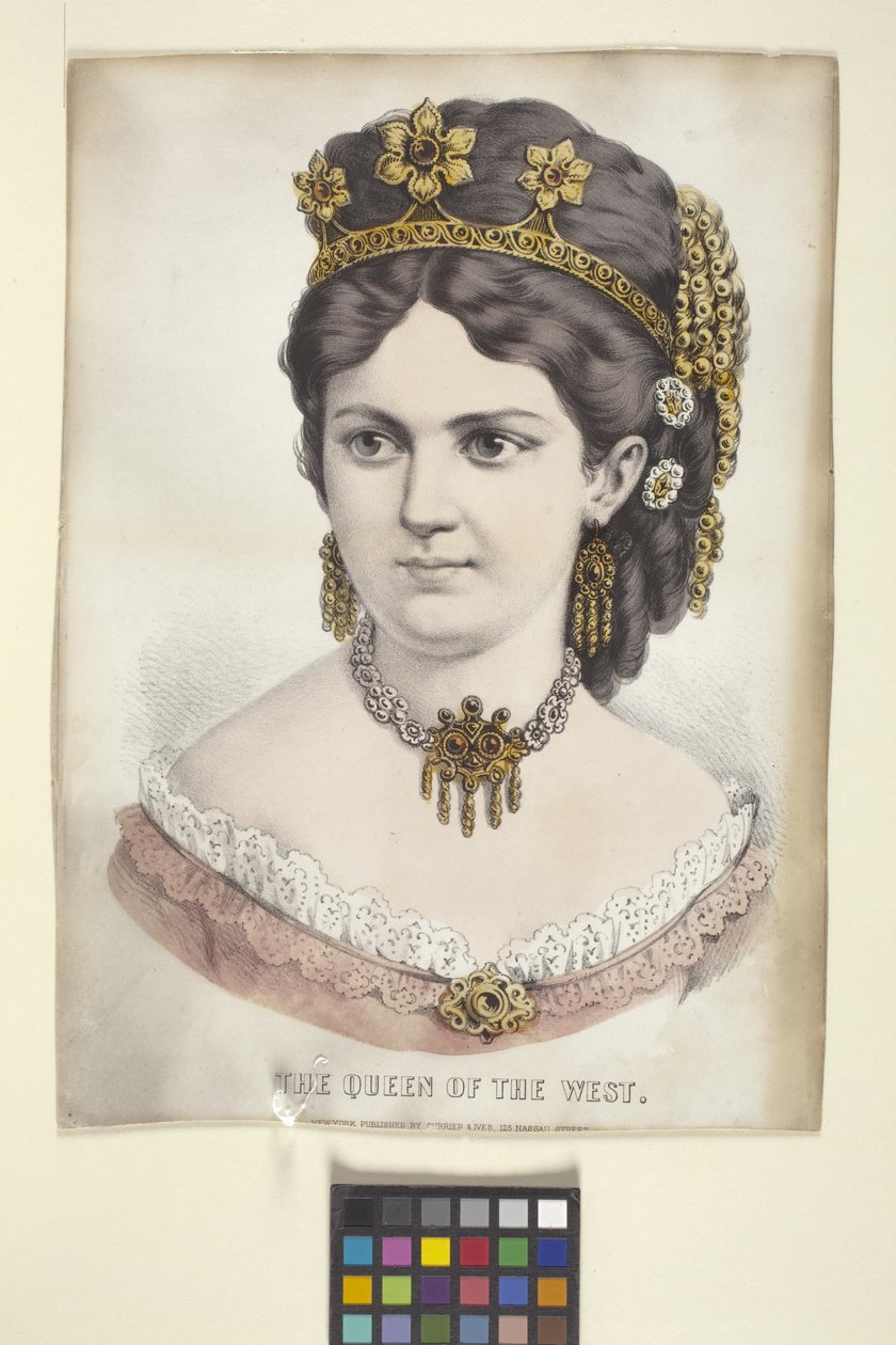 The Queen of the West (håndkoloreret litografi) af N. and Ives J.M. (1824 95) Currier