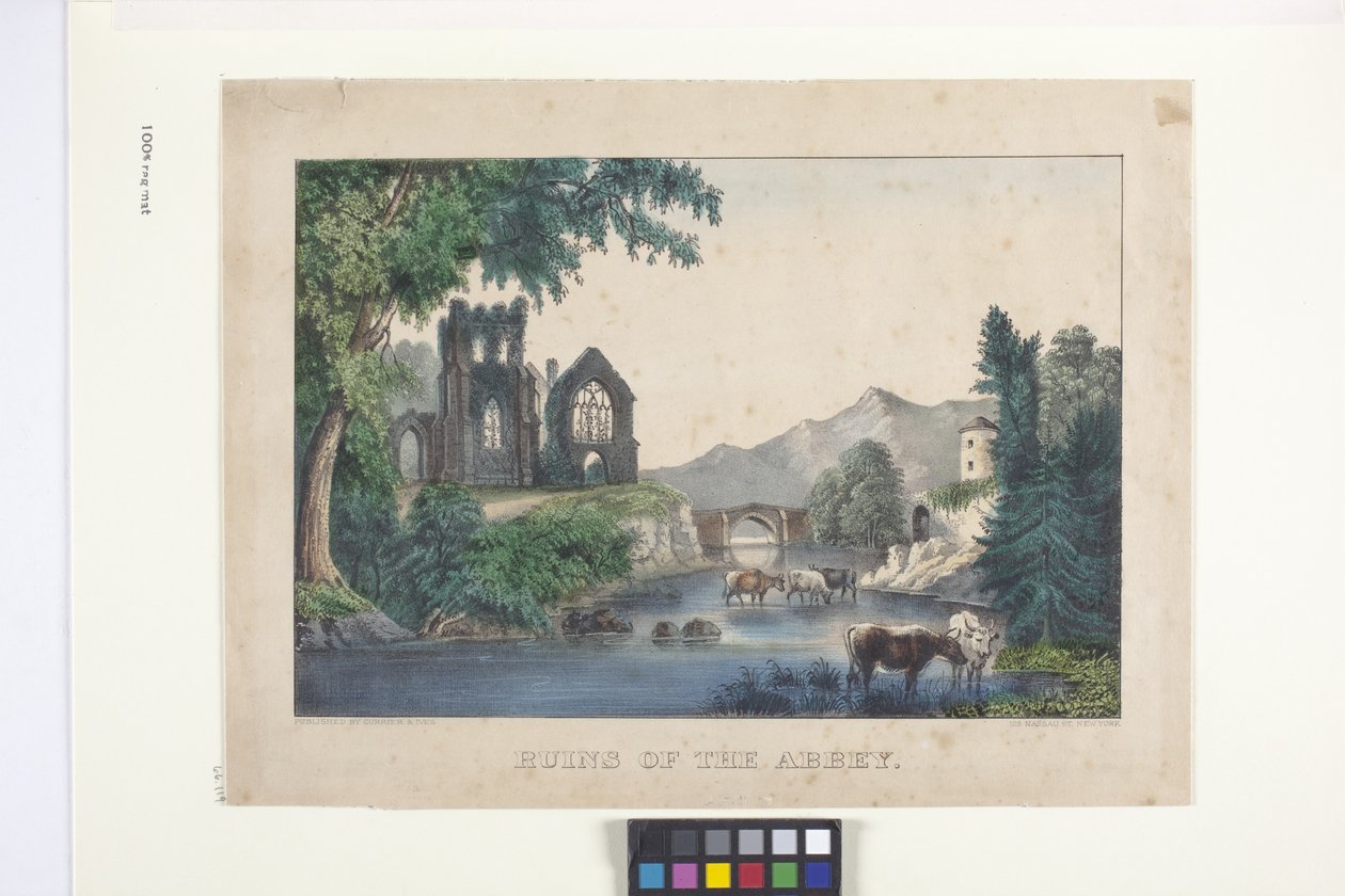 The Ruins Of The Abbey (håndkoloreret litografi) af N. and Ives J.M. (1824 95) Currier