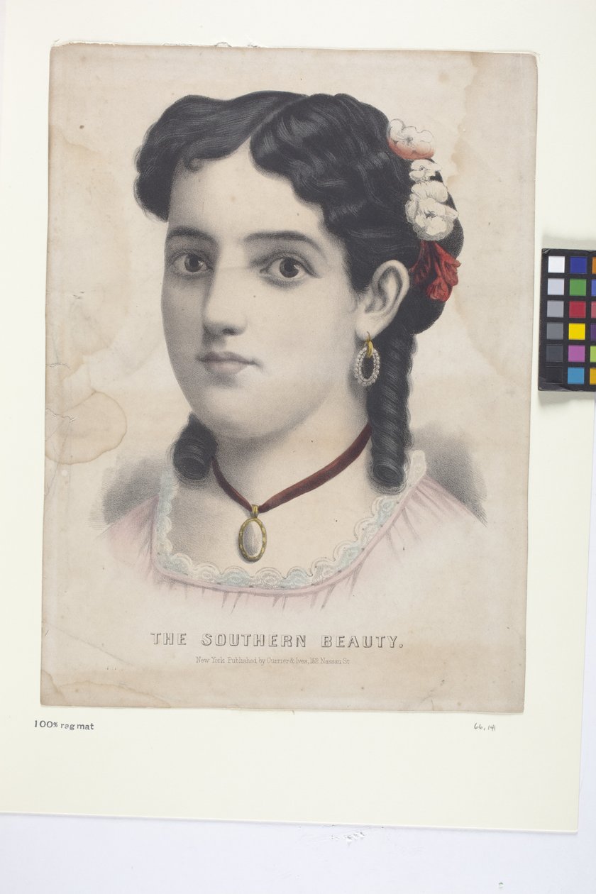 The Southern Beauty (håndkoloreret litografi) af N. and Ives J.M. (1824 95) Currier