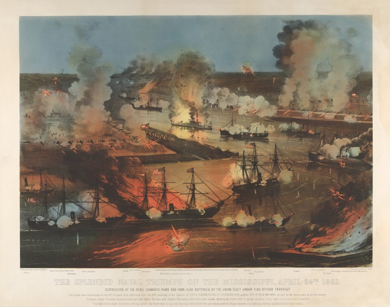 The Splendid Naval Triumph på Mississippi, 24. april af Currier and Ives