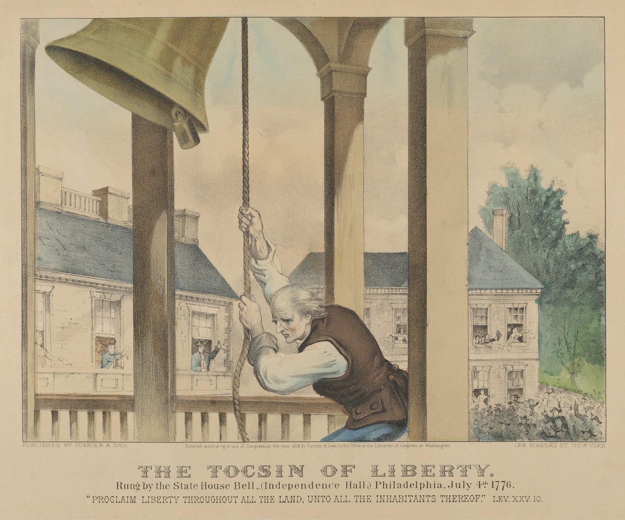 The Tocsin of Liberty Rung af State House Bell, Philadelphia den 4. juli 1776 af Currier and Ives