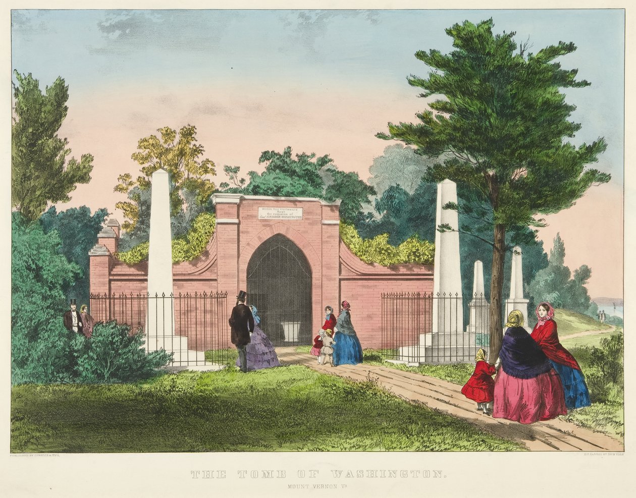 The Tomb of Washington, Mount Vernon, Virginia (farvelitografi) af Currier and Ives