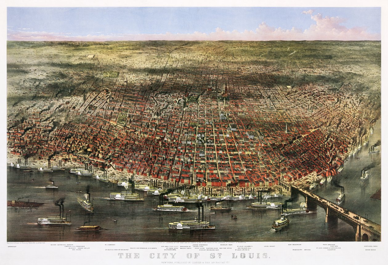 Byen St. Louis, ca. 1874 (farvelitografi) af Currier and Ives
