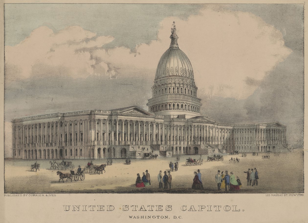 United States Capitol, Washington, D.C. 1872 (farvelitografi) af Currier and Ives