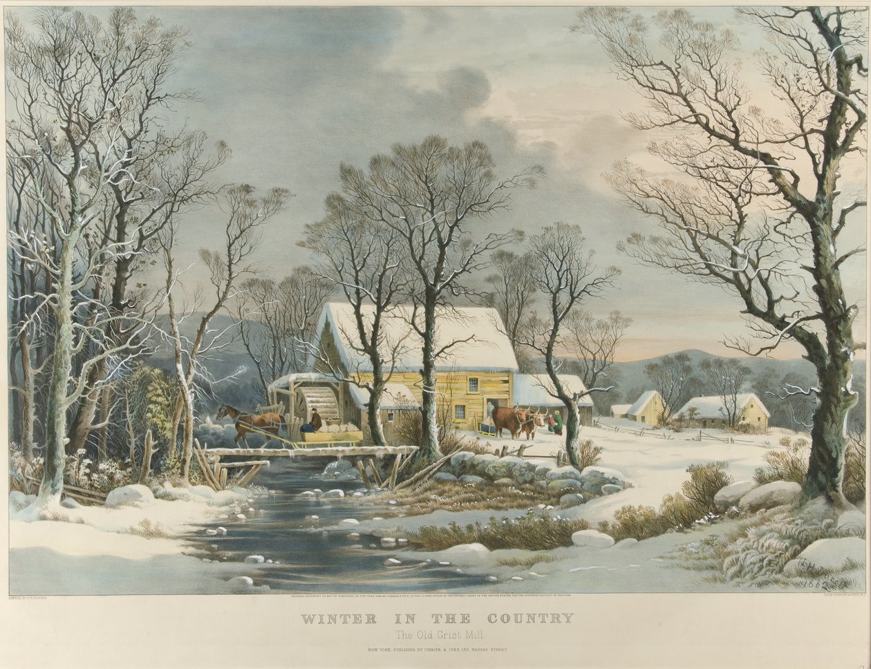 Vinter på landet, Den gamle Kornmølle af Currier and Ives