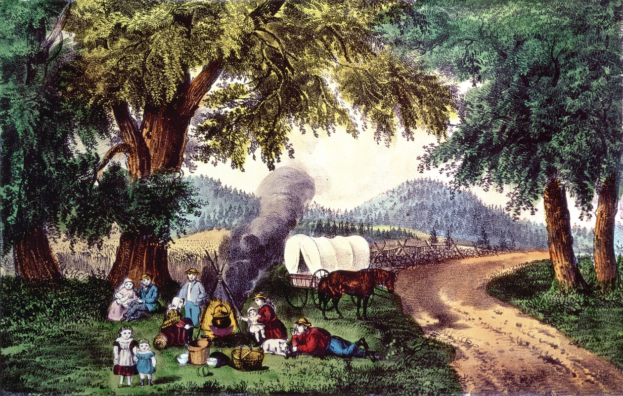 A Halt by the Wayside (print) af N. and Ives, J.M. Currier
