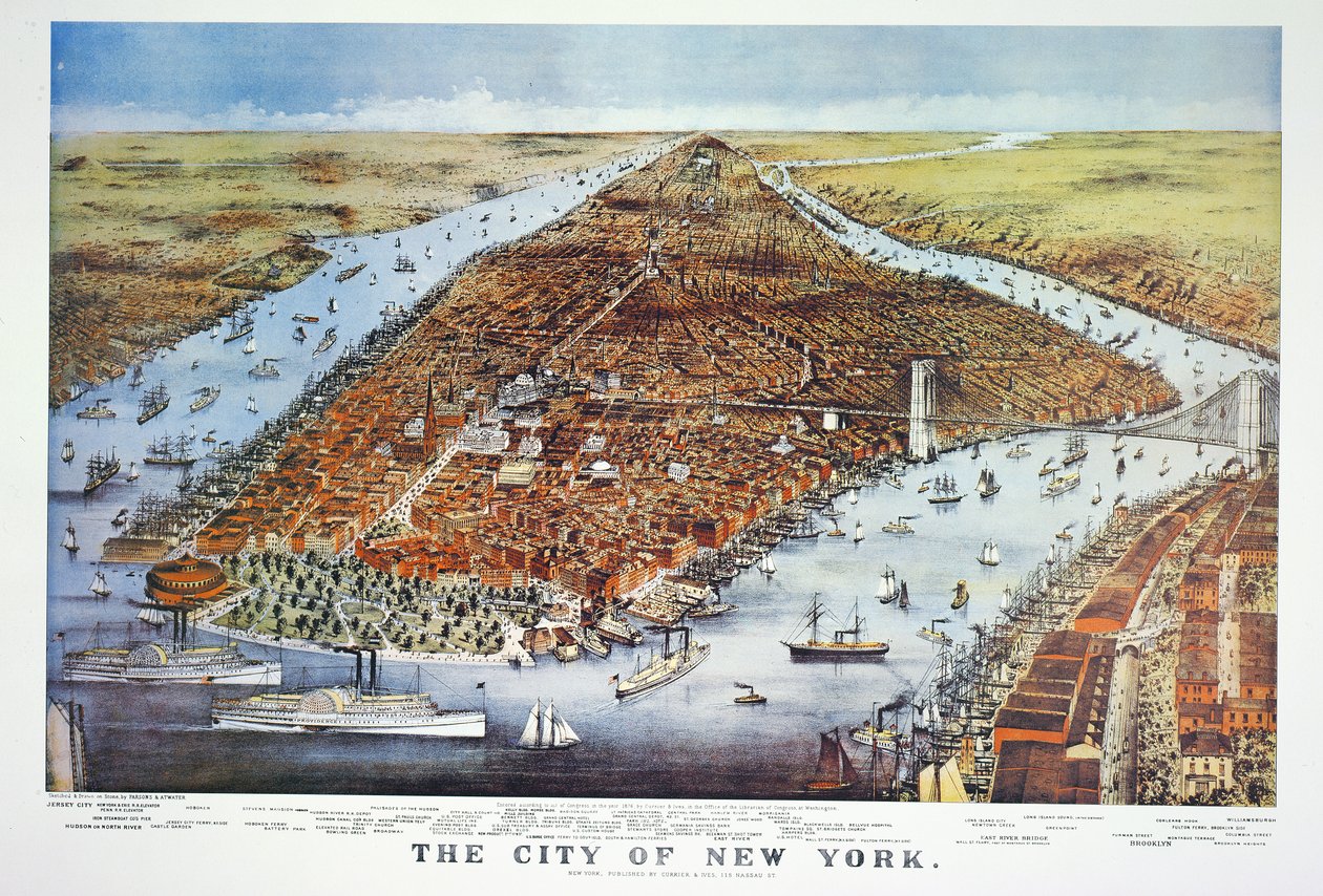 City of New York, 1876 af N. and Ives, J.M. Currier