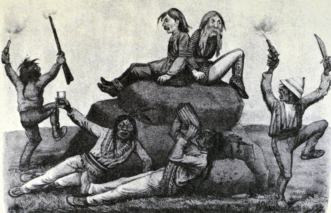 Currier & Ives Illustration 1800-tallet. A Howling Swell - on the War Path (original tegning af Thomas Worth, hvorfra det originale tryk er lavet) af N. and Ives, J.M. Currier