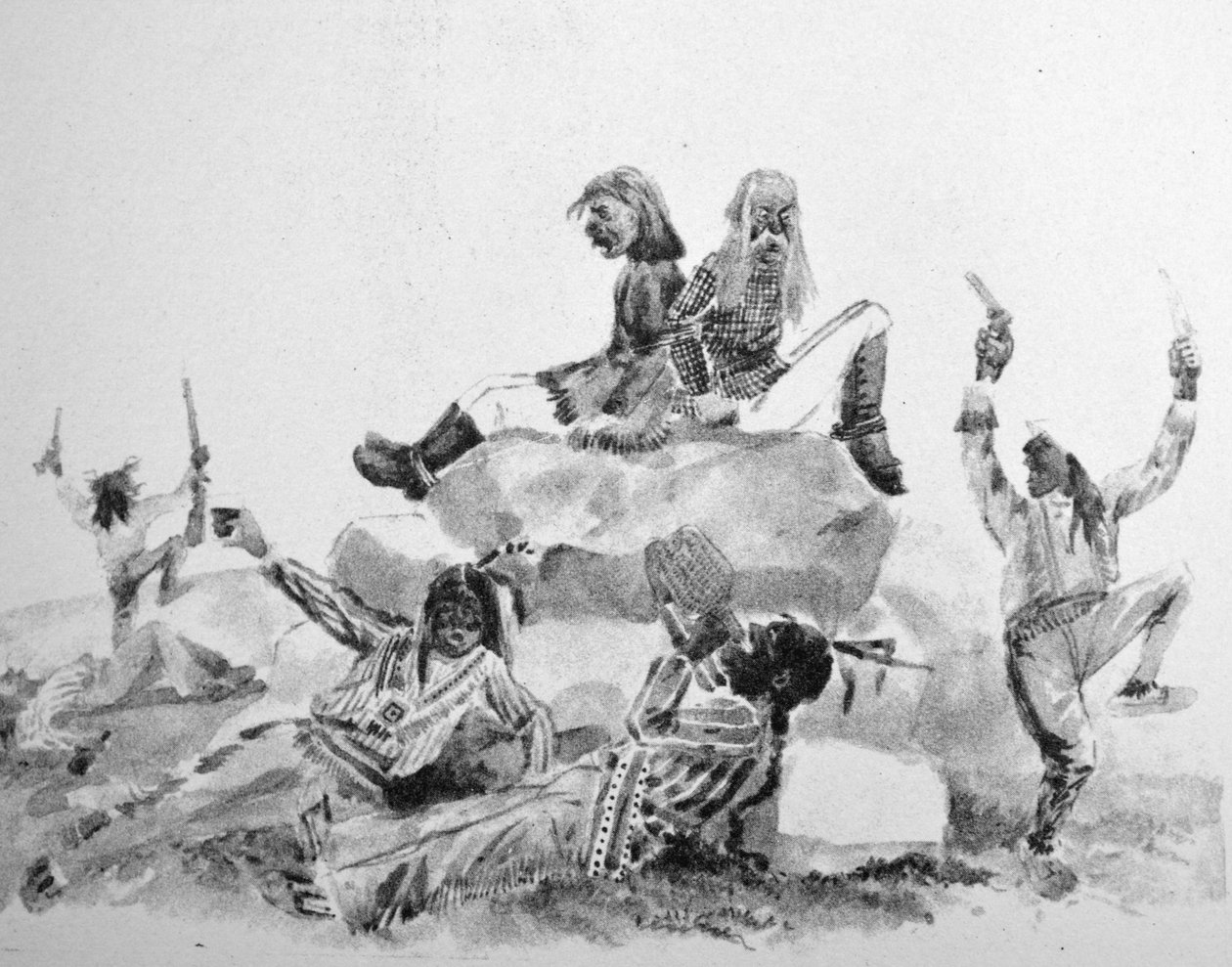 Currier & Ives Illustration 19. århundrede. A Howling Swell - on the War Path (originaltegning af Thomas Worth, som det originale tryk blev lavet efter) af N. and Ives, J.M. Currier