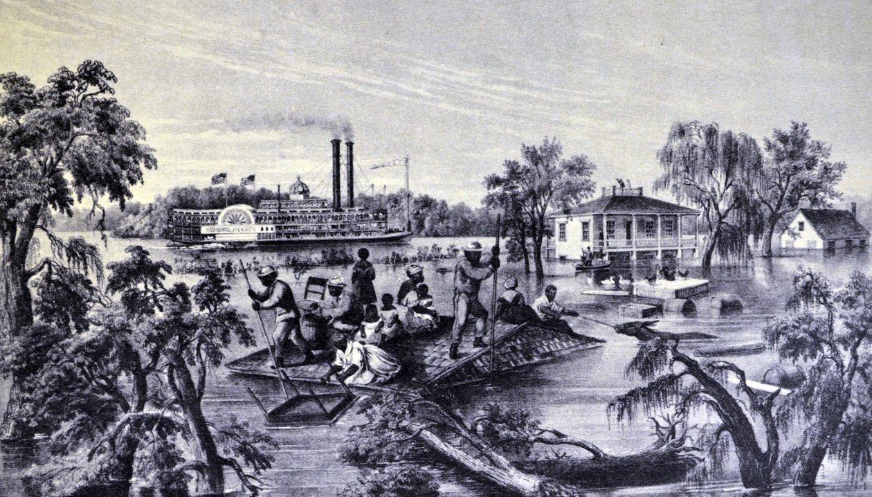 Currier & Ives Illustration 1800-tallet. High Water i Mississippi af N. and Ives, J.M. Currier