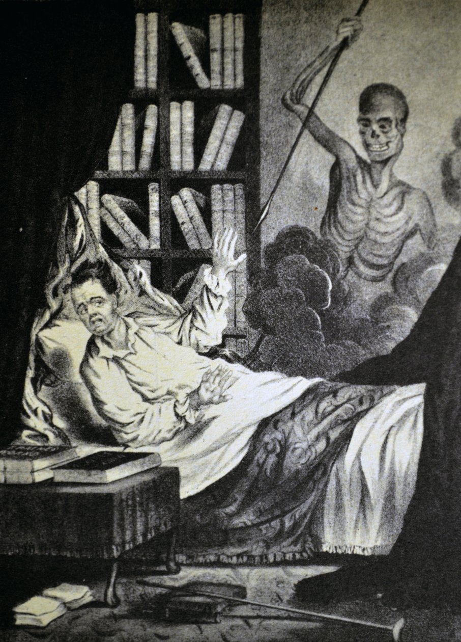 Currier & Ives Illustration 1800-tallet. Den onde mand i dødens time af N. and Ives, J.M. Currier