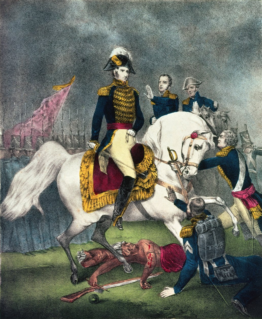 General William H. Harrison (1773-1841) ved slaget ved Tippecanoe, 1840 af N. and Ives, J.M. Currier