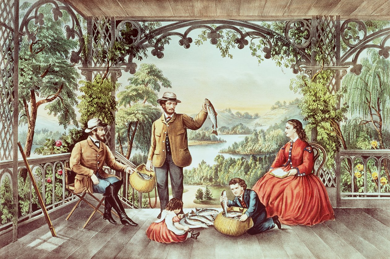 Hjem fra Bækken, The Lucky Fishermen af N. and Ives, J.M. Currier