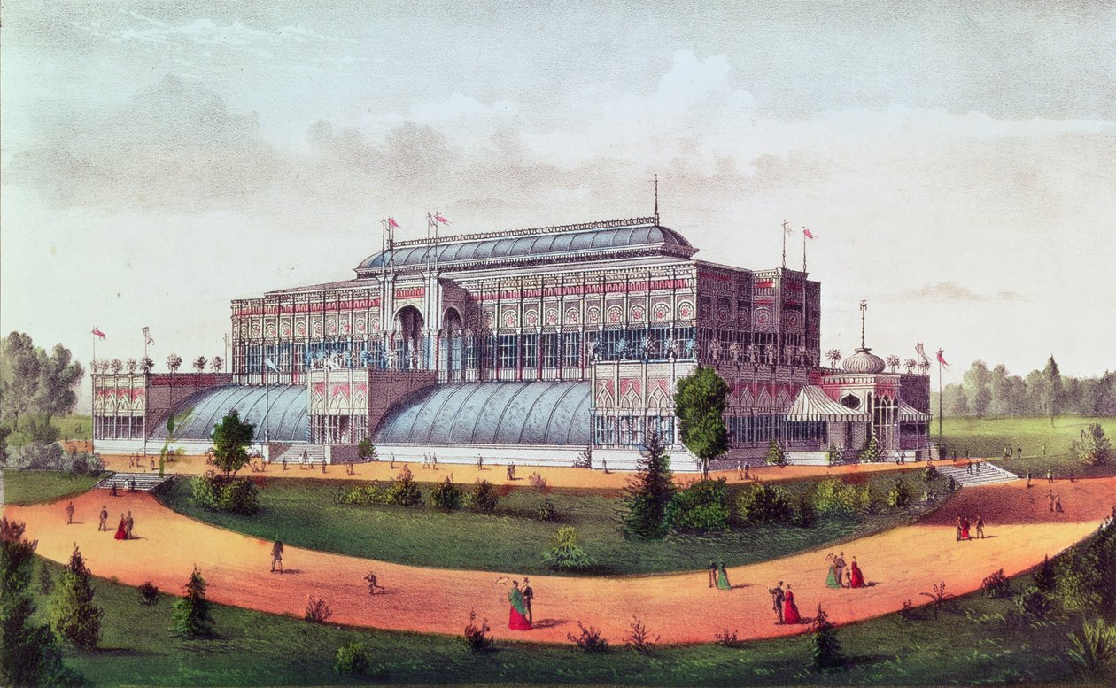 Horticultural Hall, Grand United States Centennial Exhibition 1876 af N. and Ives, J.M. Currier