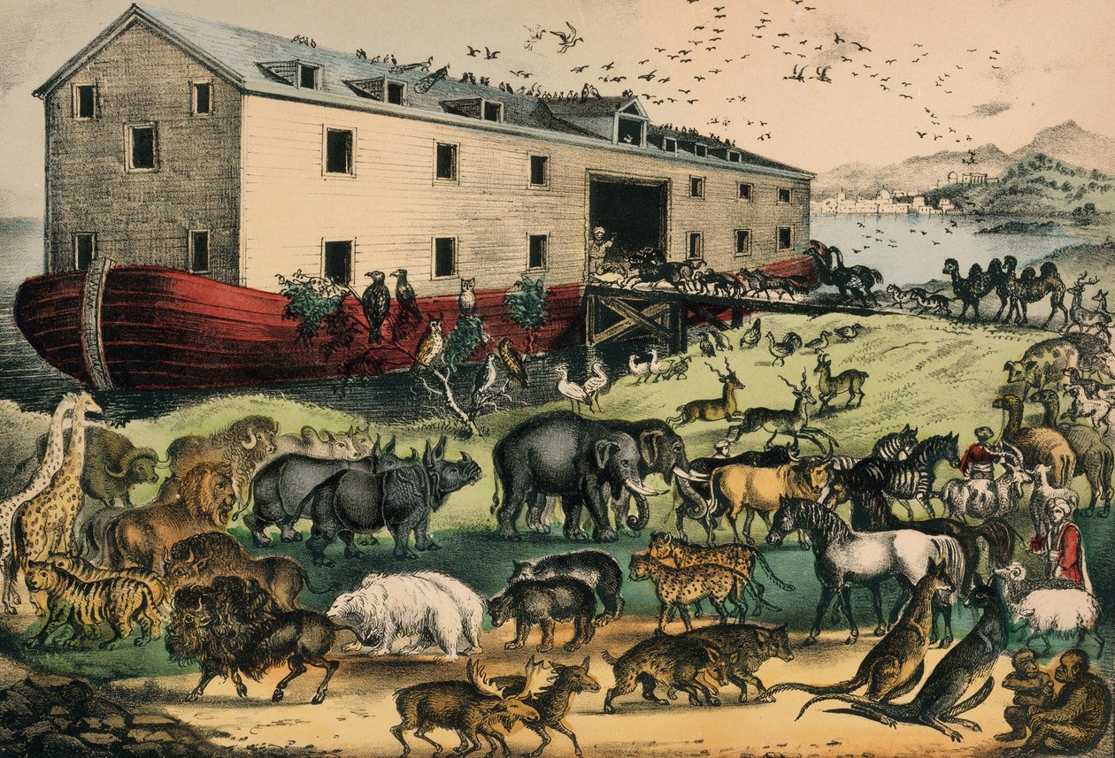 Noahs Ark, 1874-78 (håndfarvet litografi) af N. and Ives, J.M. Currier