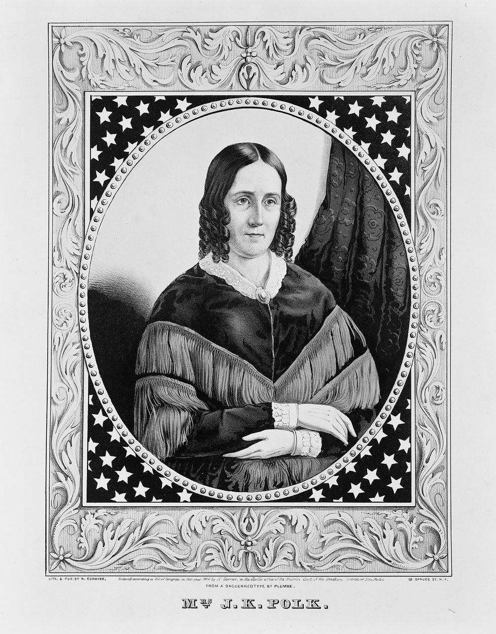 Sara Polk, 1846 af N. and Ives, J.M. Currier
