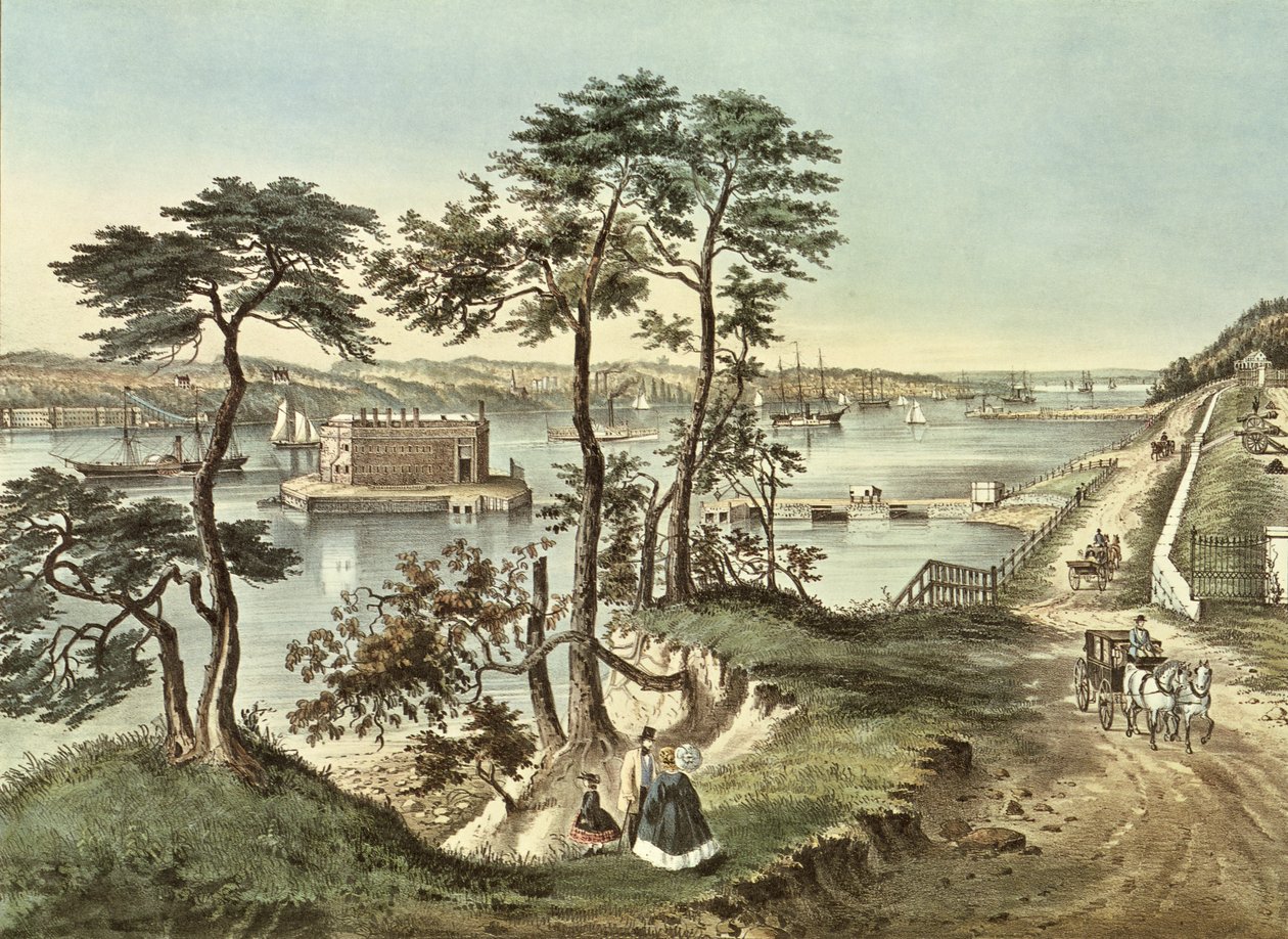 Staten Island and the Narrows fra Fort Hamilton af N. and Ives, J.M. Currier