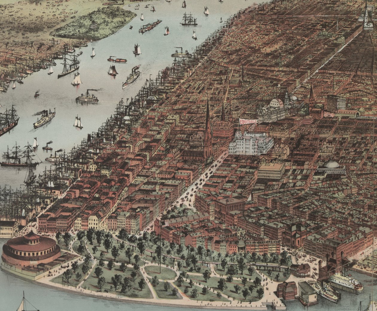 The City of New York (detaljer), 1883 af N. and Ives, J.M. Currier