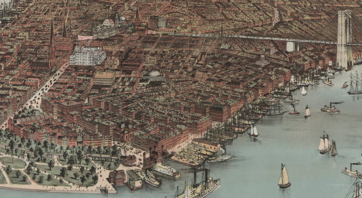 Byen New York (detalje), 1883 af N. and Ives, J.M. Currier