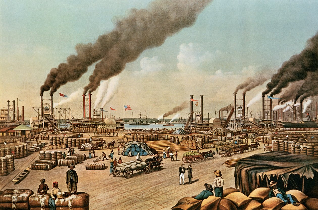 Levee - New Orleans, 1884 af N. and Ives, J.M. Currier