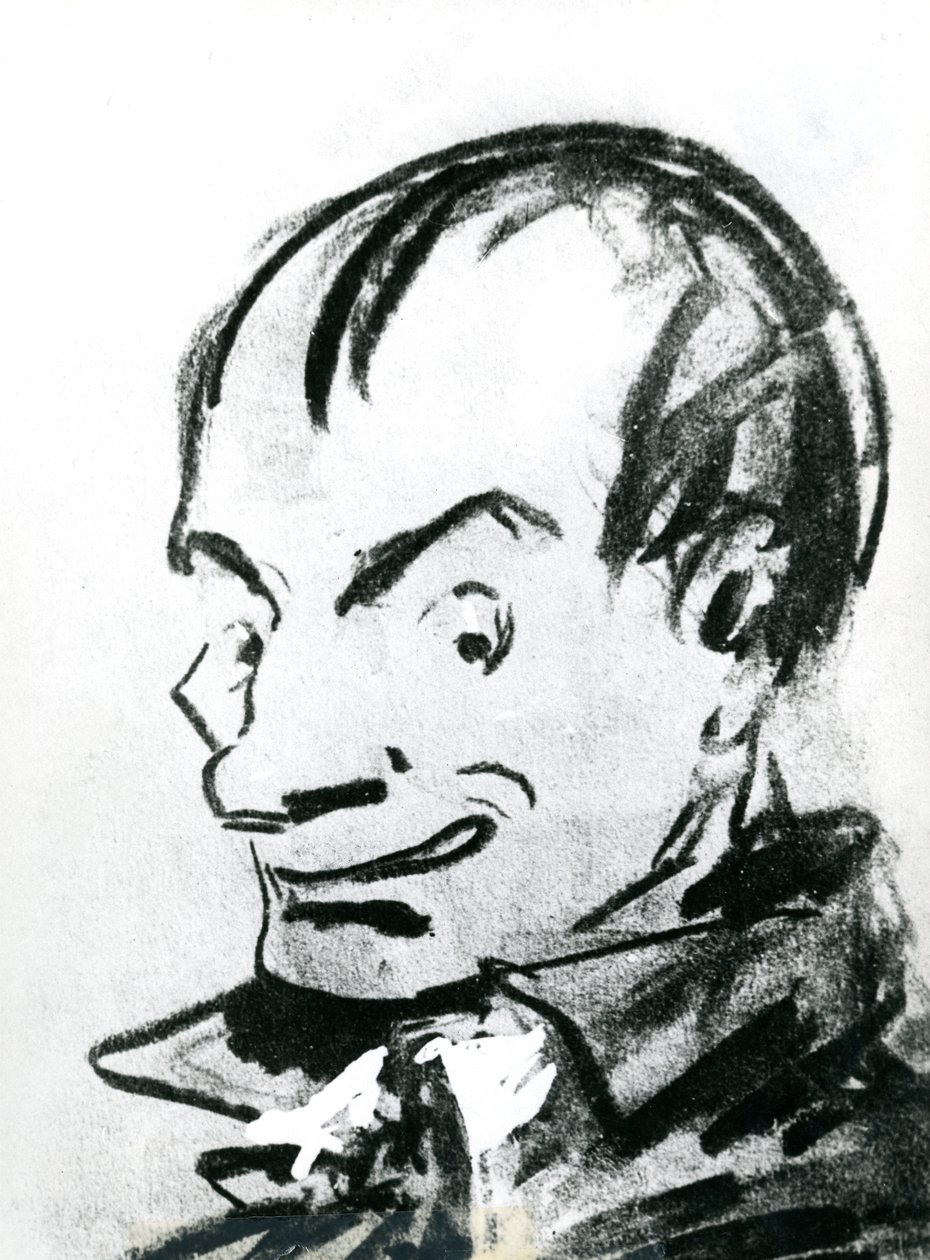 Karikatur af Charles Baudelaire (1821-67) (blyant på papir) (s/h foto) af Nadar
