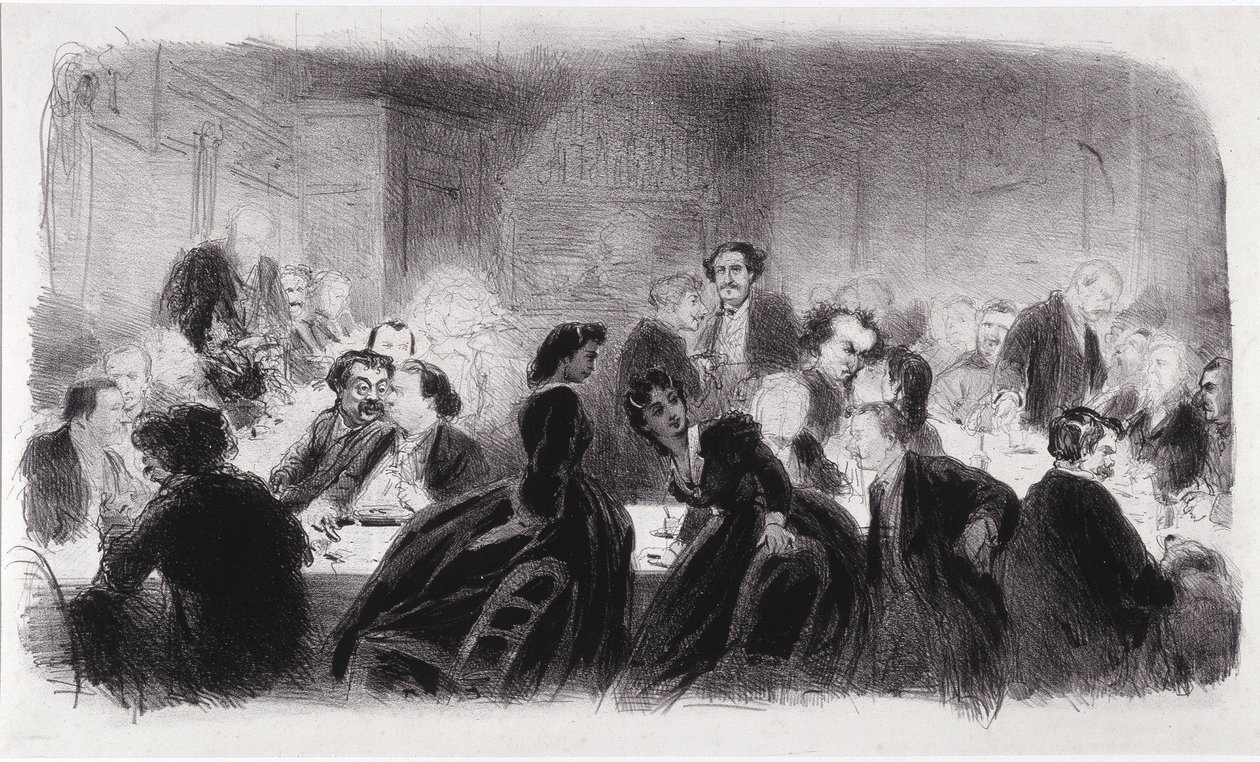 Anonym litografi, der repræsenterer litterære og kunstneriske personligheder i 1850
