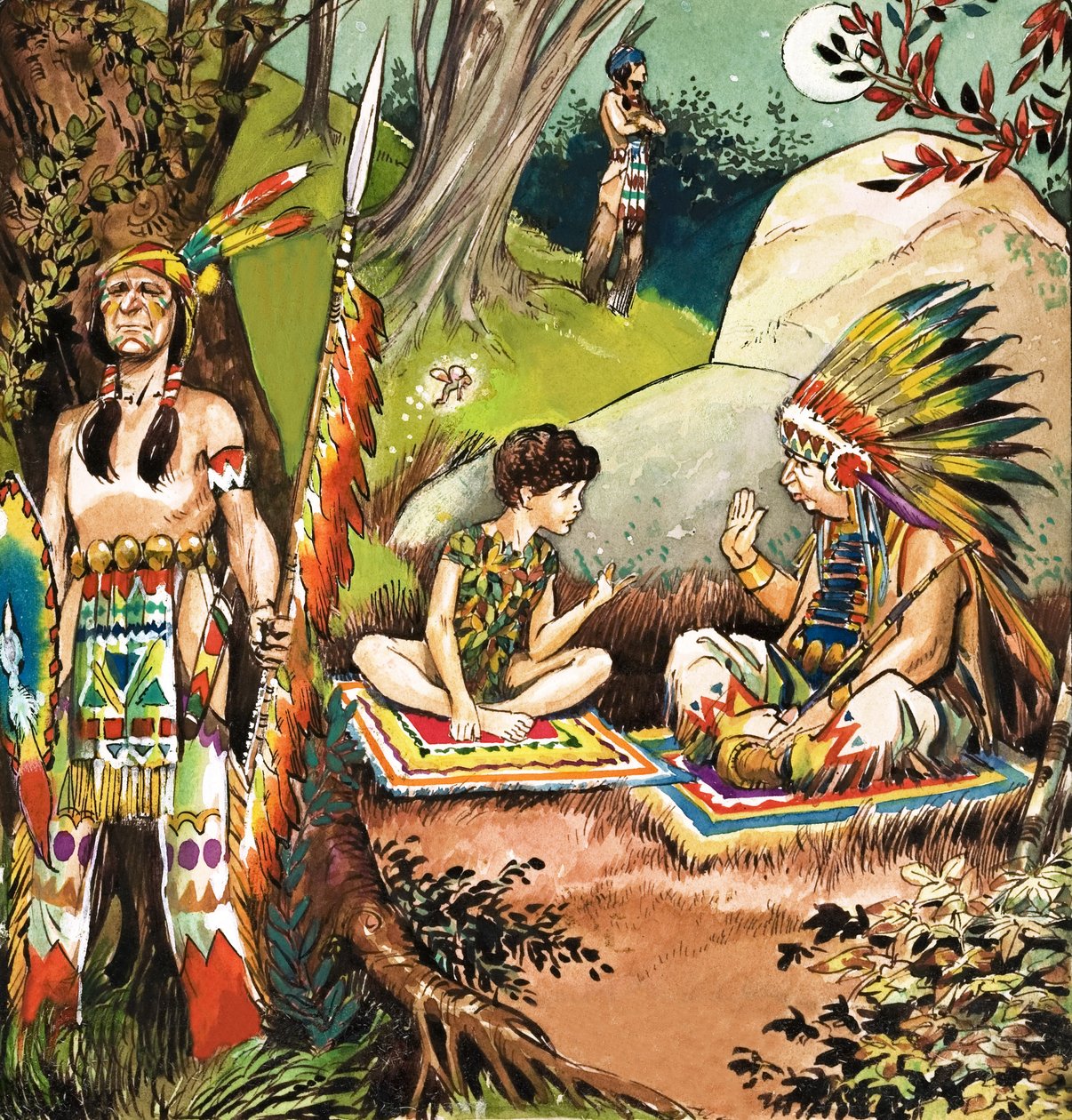 Peter Pan taler med høvdingen, illustration fra 