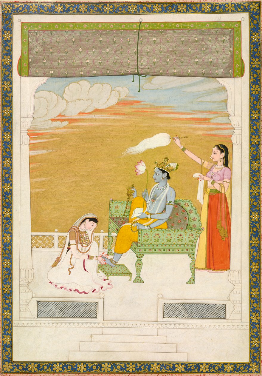 Lakshmi masserer foden af Vishnu, ca. 1765-1770. Skaber: Nainsukh, Manju. af Nainsukh Manju