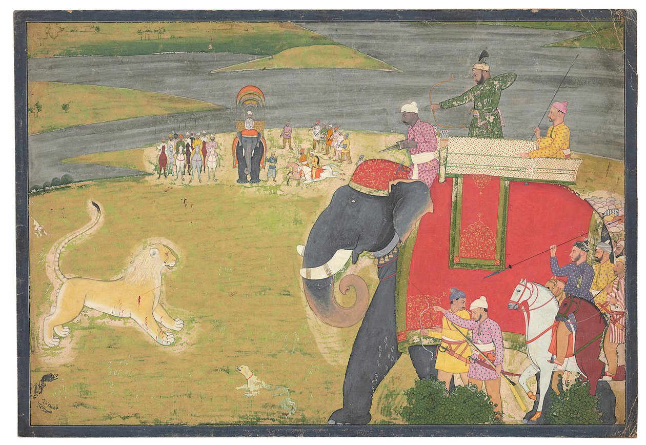 Raja Balwant Dev Singh på en løve shikaar, ca. 1750 af Nainsukh