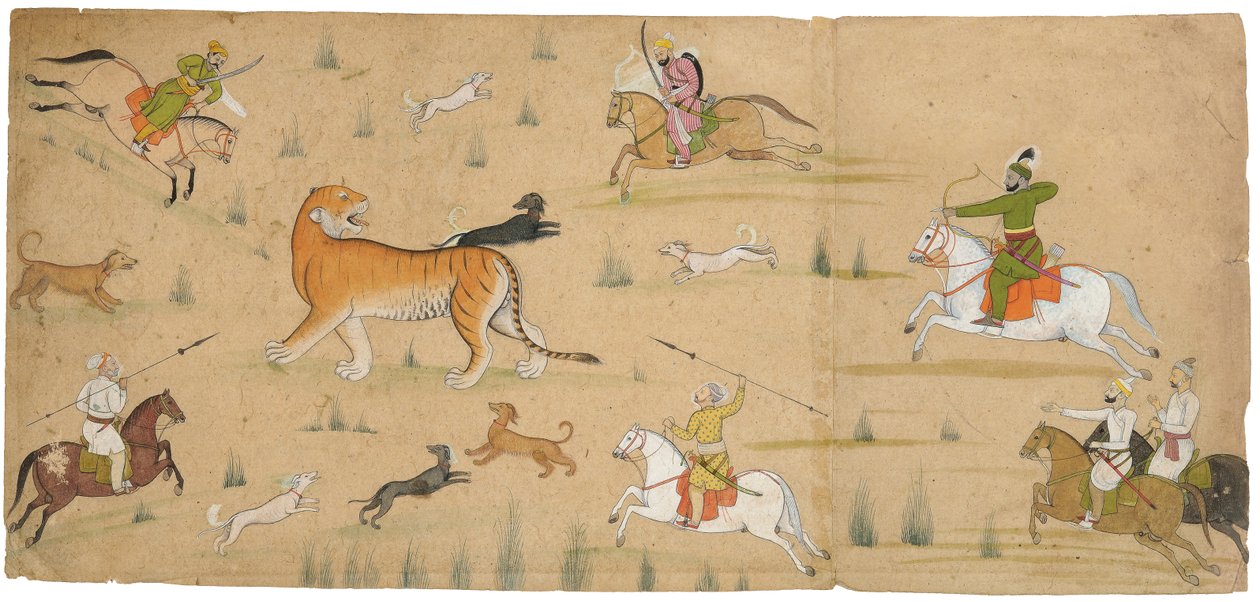 Raja Balwant Dev Singh på tigerjagt, ca. 1750 af Nainsukh