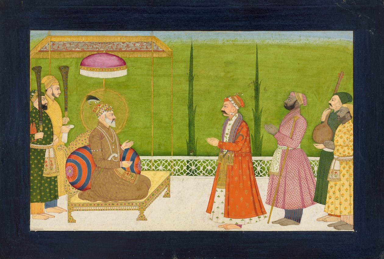 Digteren Sundar Das før kejser Shah Jahan, folio fra en <em>Sundar Shringar</em> af Nainsukh