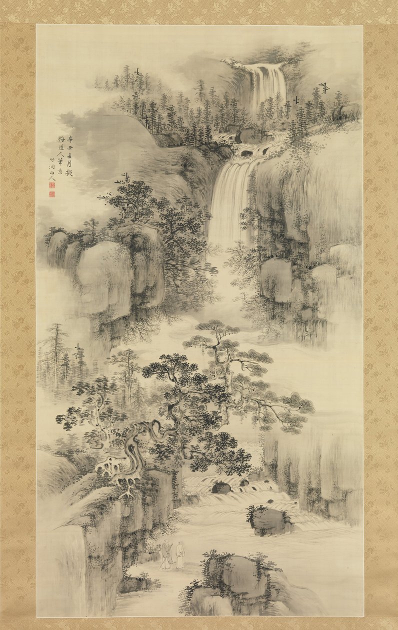 Landskab med vandfald, 1841. af Nakabayashi Chikuto
