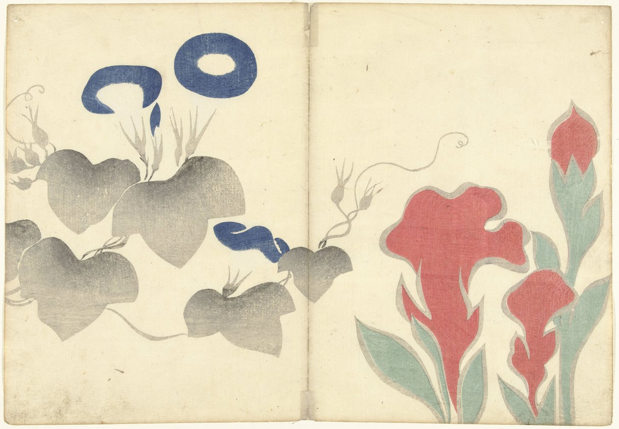 Blå bindweed og røde blomster Billedalbum af Korin (serietitel) Korin gafu (serietitel) af Nakamura Hochu