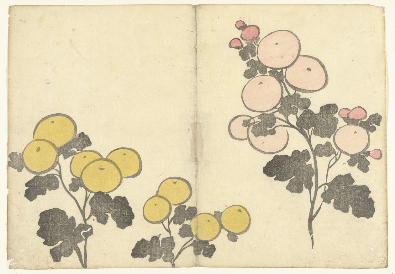 Stiliserede gule og lyserøde blomster Billedalbum af Korin (serietitel) Korin gafu (serietitel) af Nakamura Hochu