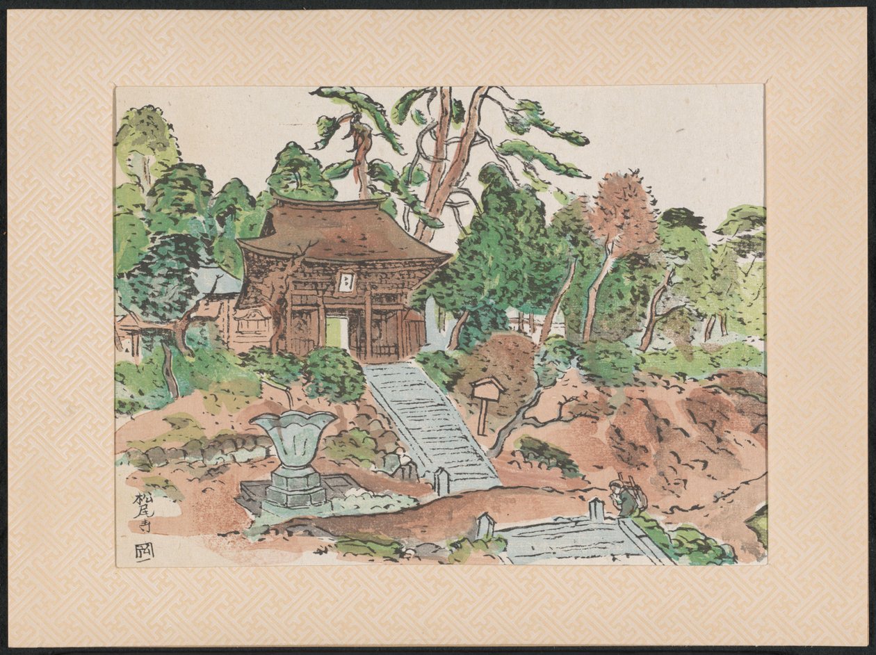 De Matsunodera tempel Aobayama Matsuodera Temple (titel på objekt) Houtsnedes van heilige Kannon tempels (serietitel) Wooblock-print af hellige Kannon-templer (serietitel på objekt) Mokuhanga Kannon reijô sen (serietitel på objekt) af Nakazawa Hiromitsu