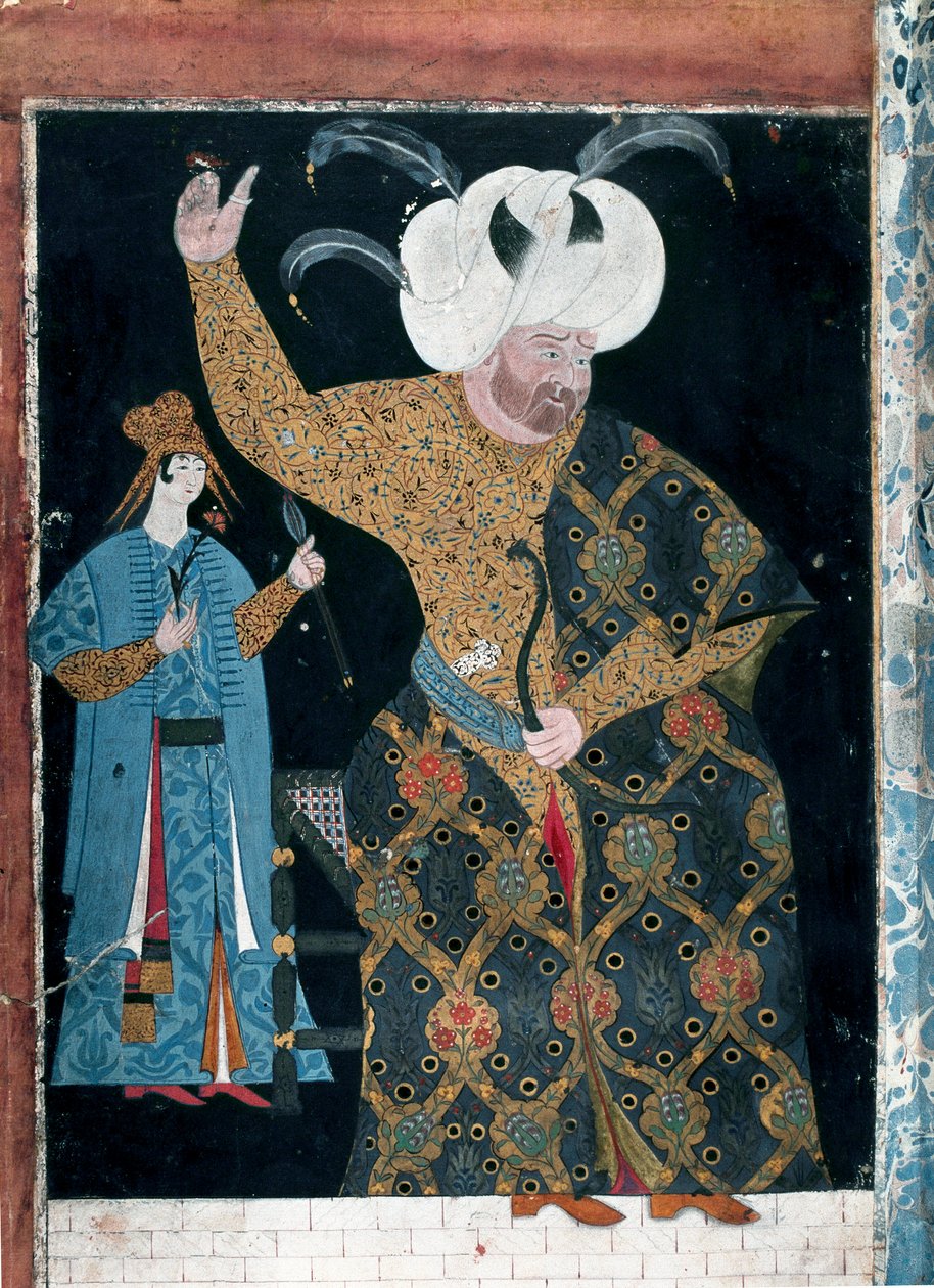 Det Osmanniske Rige: "" Portræt af Sultan Selim II kaldet den fulde eller Sari den Blonde (1524-1574)"" Akvarel tilskrevet Reis Haydar Naked the Nigari (1494-1572) (TKS 2134, fol. 3 b) Istanbul, Topkapi Seray af Nakkep called Nigari Reis Haydar