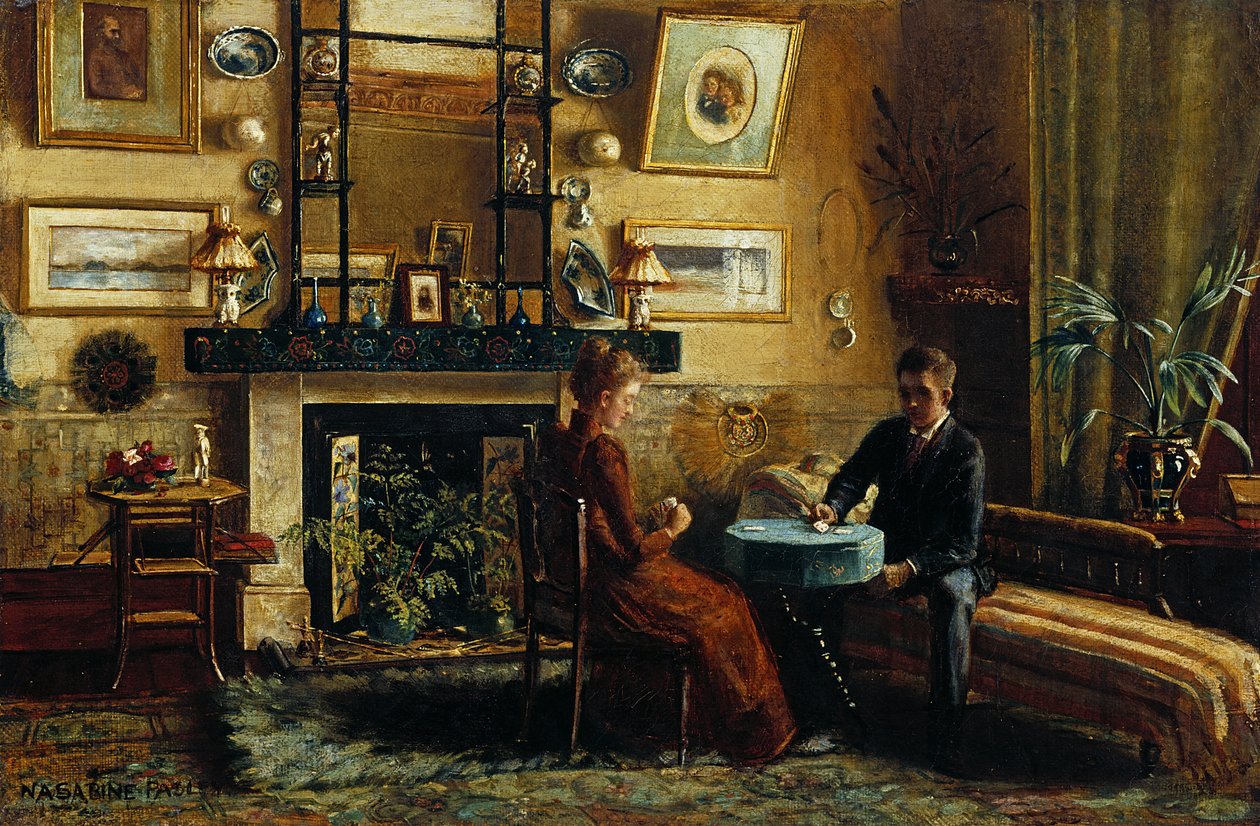 Interiør med et par spillekort, 1887-91 af Nancy A. Sabine Pasley