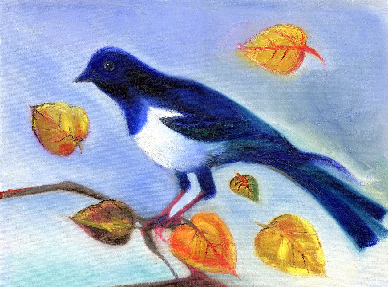 Efterår Magpie, 2012, af Nancy Moniz Charalambous