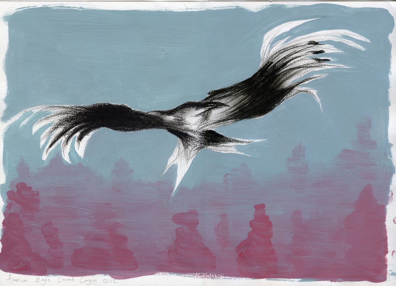 Canyon Eagle, 2014, (gouache og trækul på papir) af Nancy Moniz Charalambous