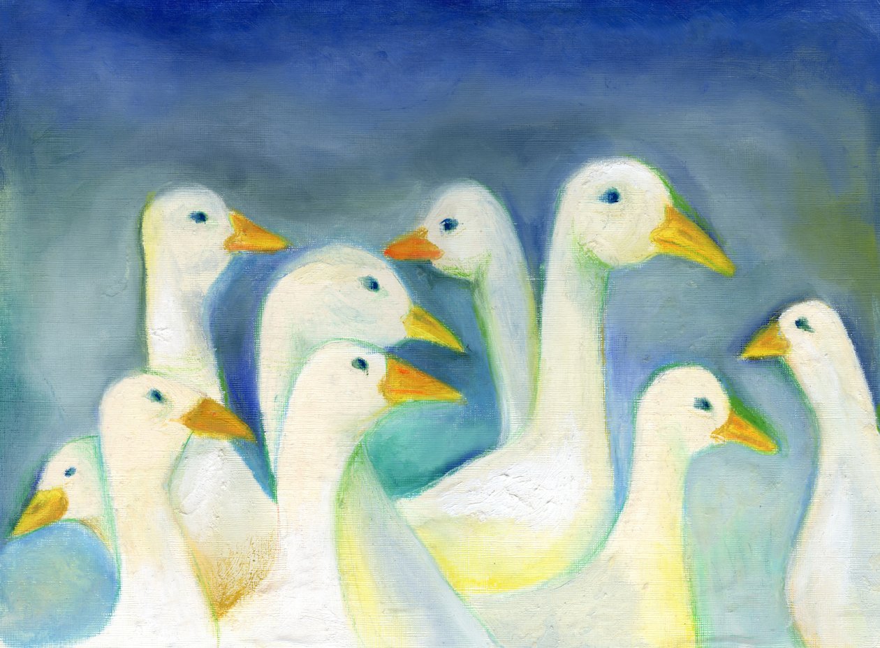 Gaggle, 2012 (oliepastell på papir) af Nancy Moniz Charalambous