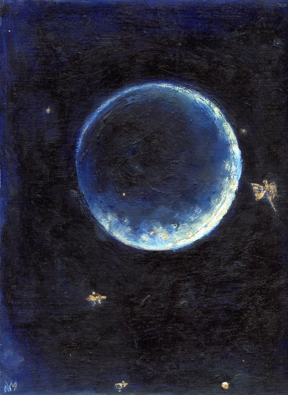 Lille Lune, 2014, (olie og bladguld på kort) af Nancy Moniz Charalambous