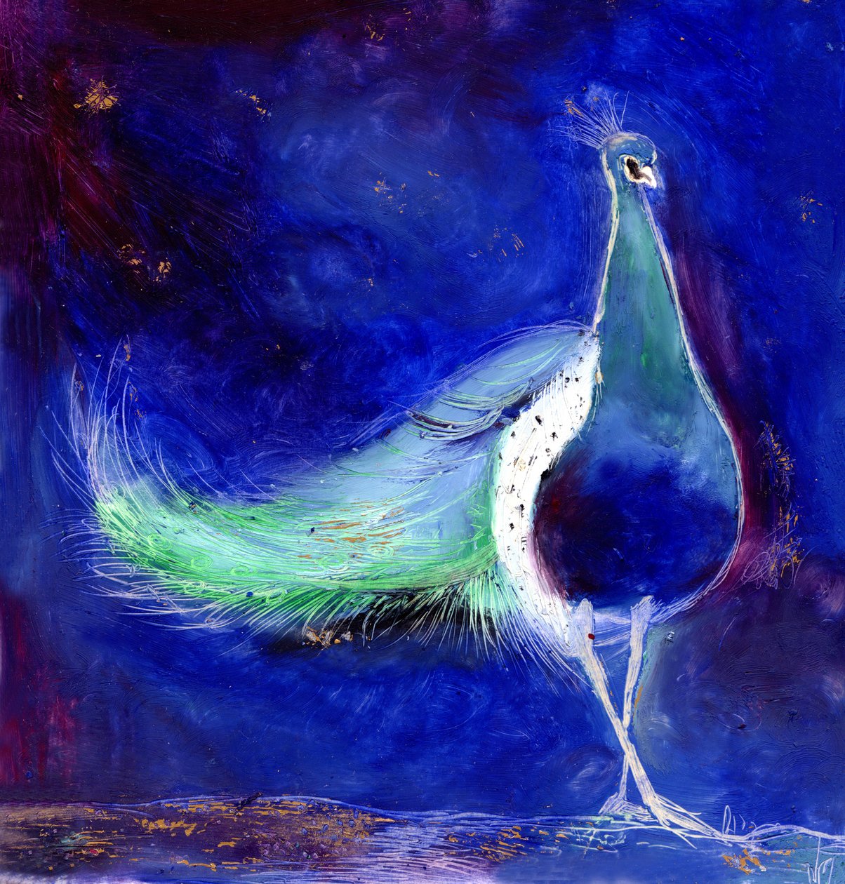 Peacock Blue, 2013, (olie og bladguld på kort) af Nancy Moniz Charalambous