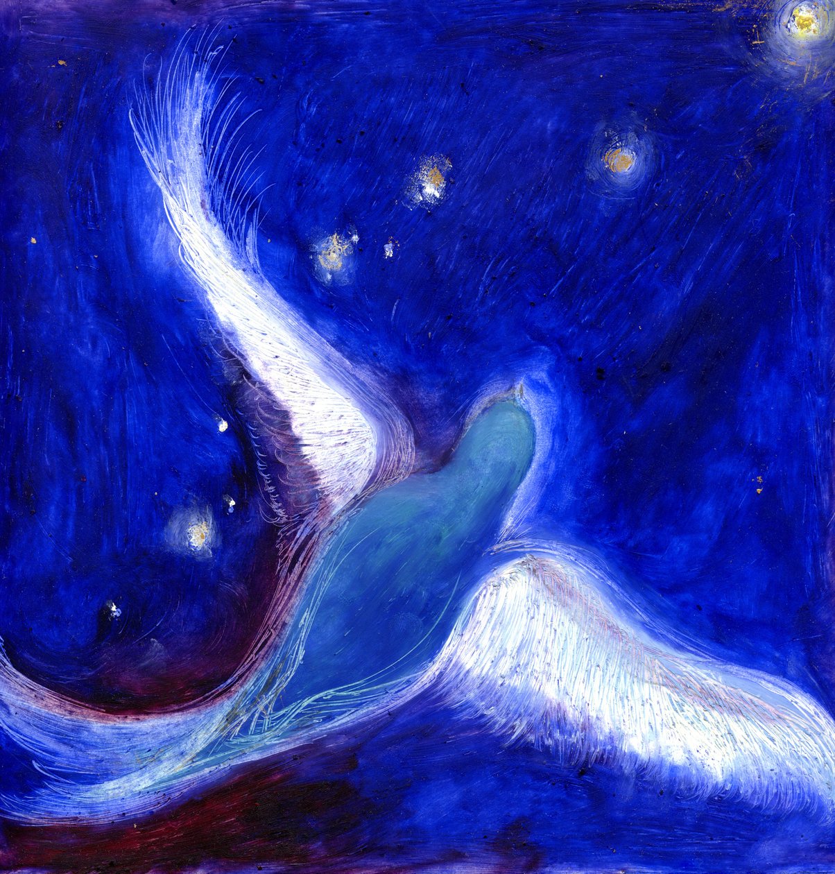 Star Bird, 2012, (olie og bladguld på kort) af Nancy Moniz Charalambous