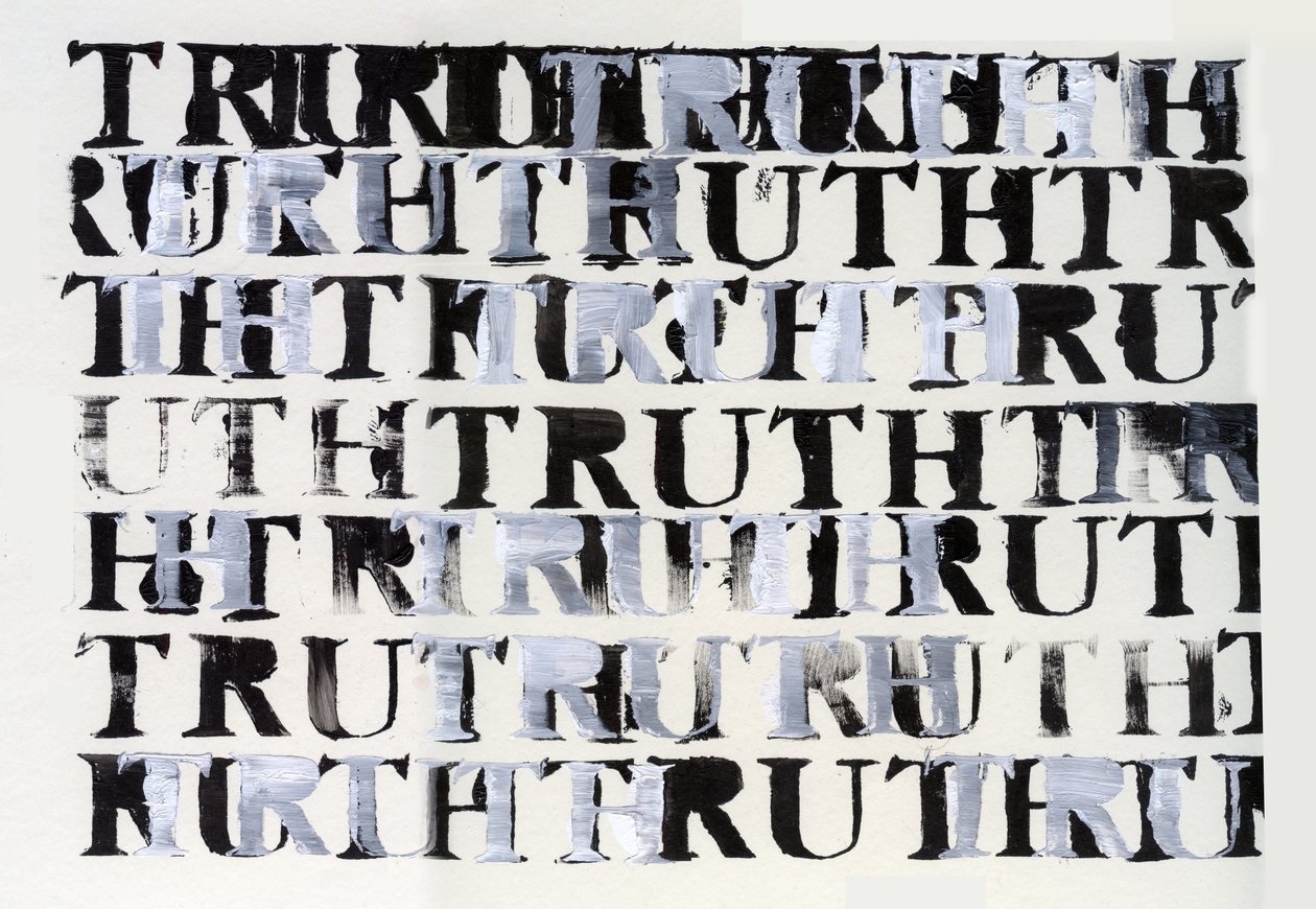 The Truth in Black and White, 2015, (akryl med stencil på kort) af Nancy Moniz Charalambous