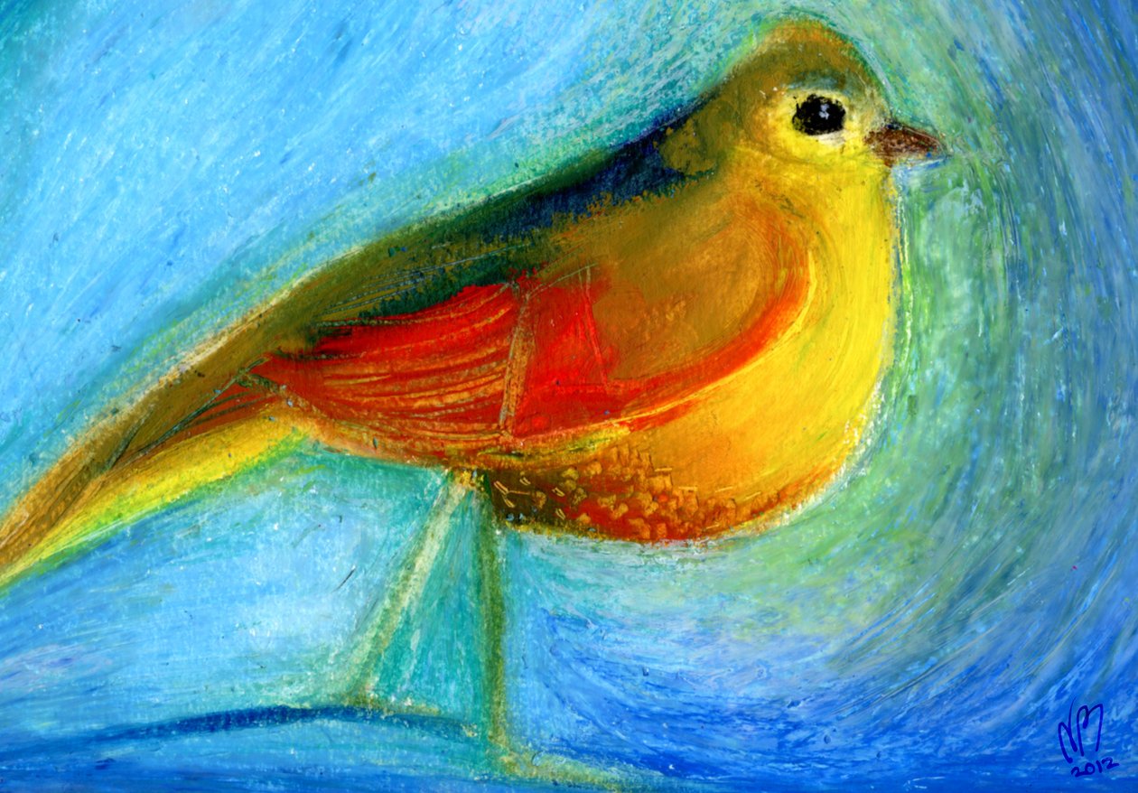 Ønskefuglen, 2012, (oliepastel på papir) af Nancy Moniz Charalambous
